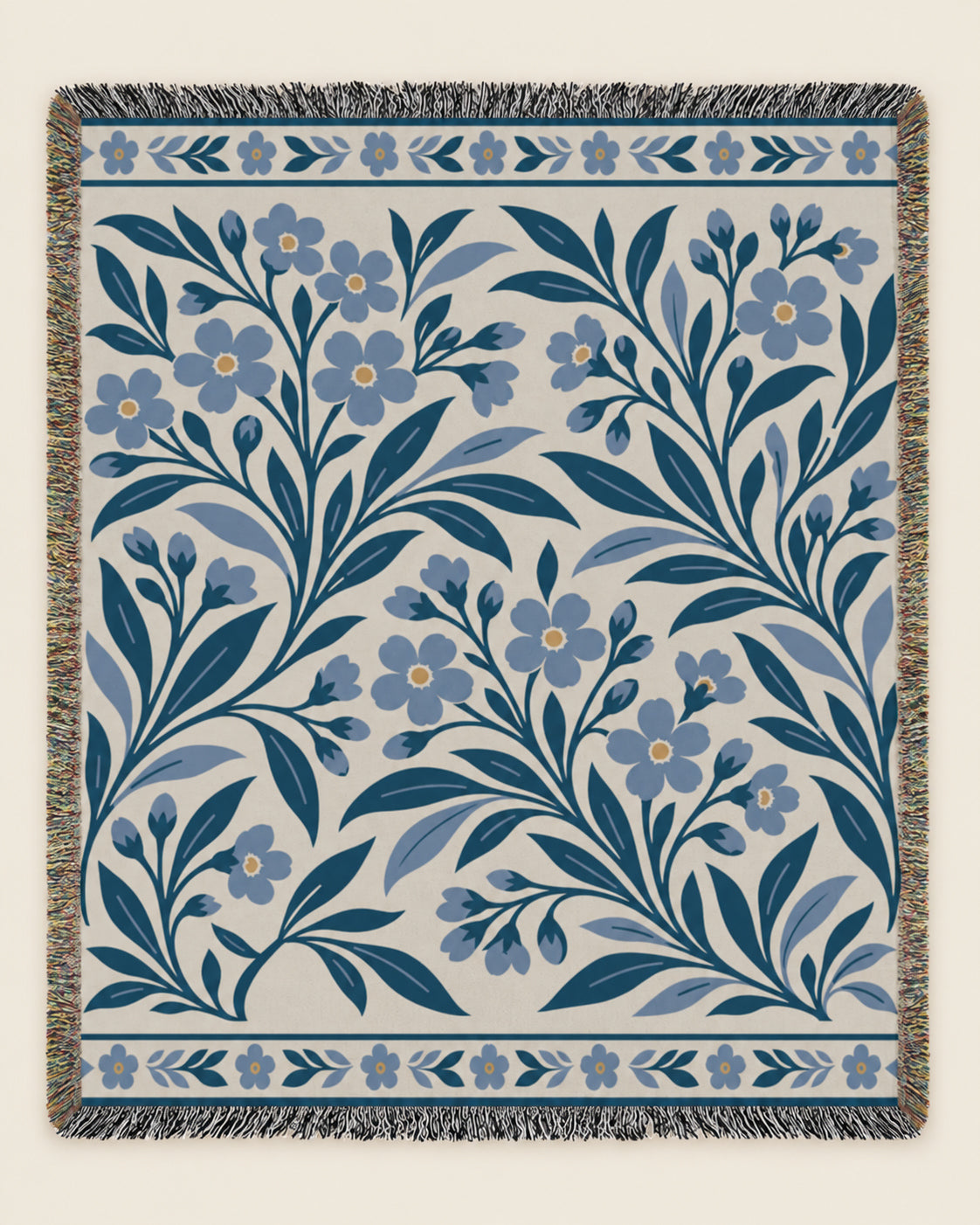 Alpine Forget-Me-Not woven blanket mockup, design available in both sizes