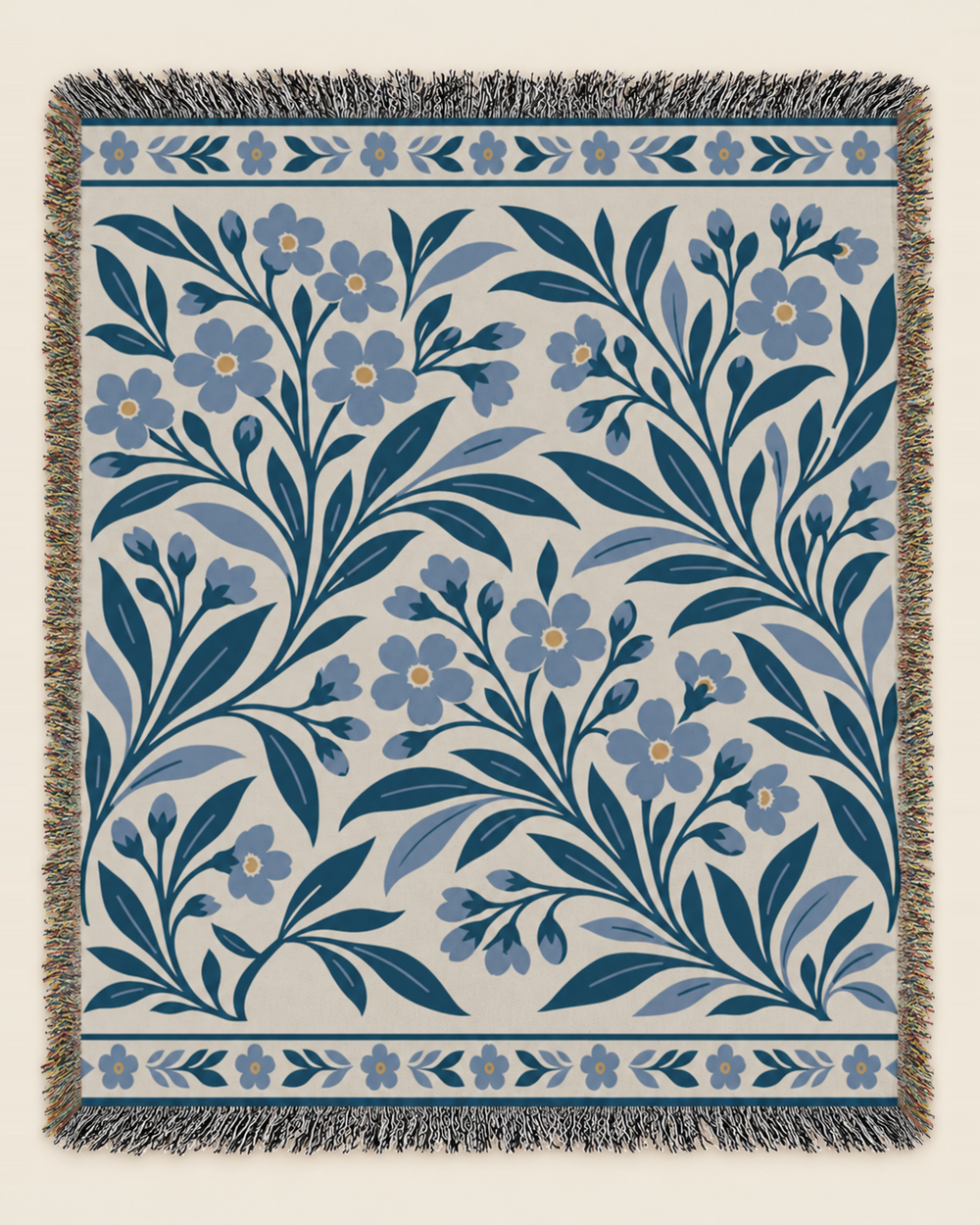 Alpine Forget-Me-Not woven blanket mockup, design available in both sizes