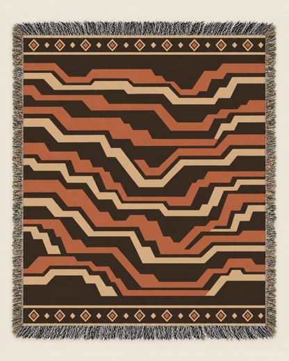 Canyon Strata woven blanket mockup, design available in both sizes