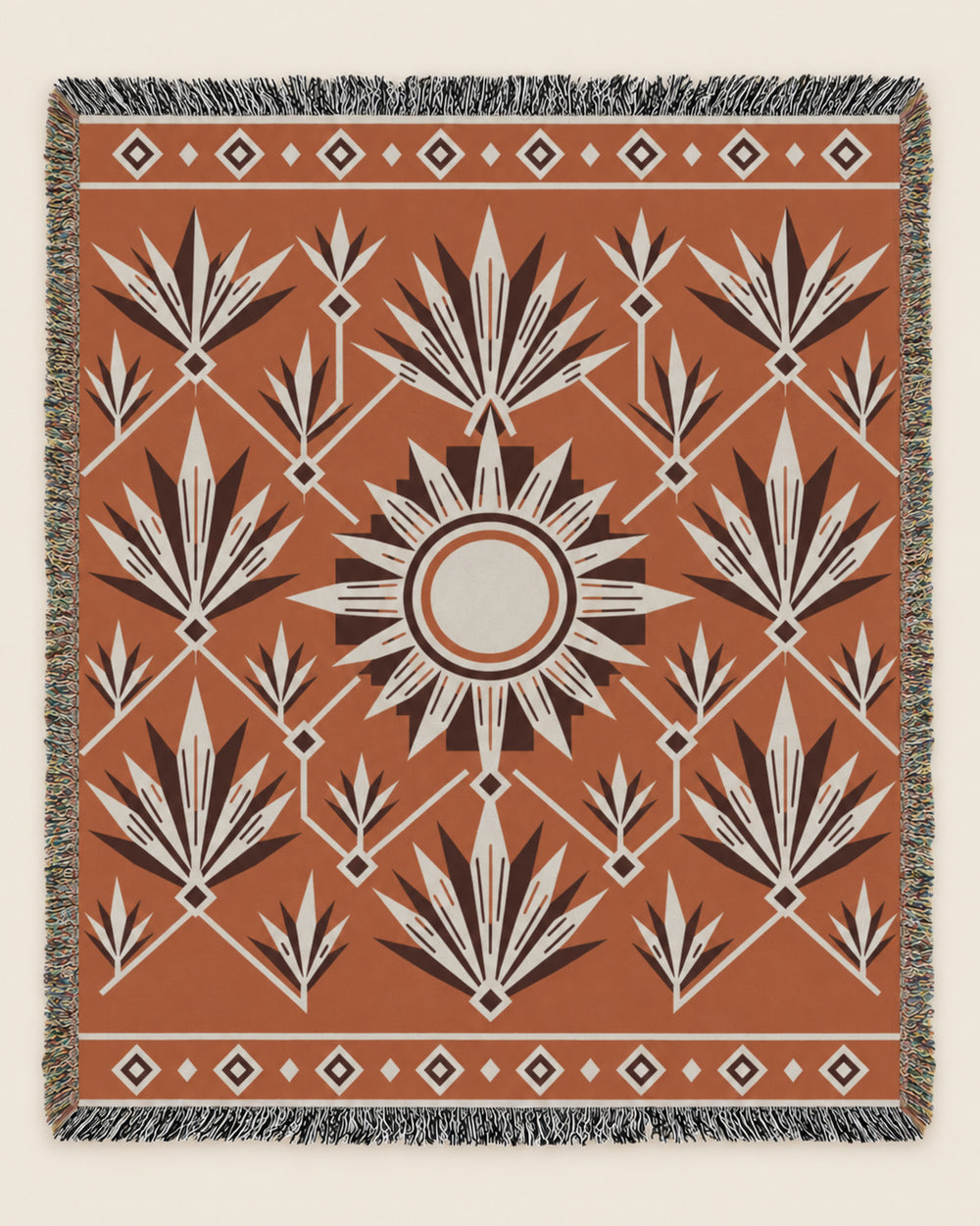 Desert Yucca Sun woven blanket mockup, design available in both sizes
