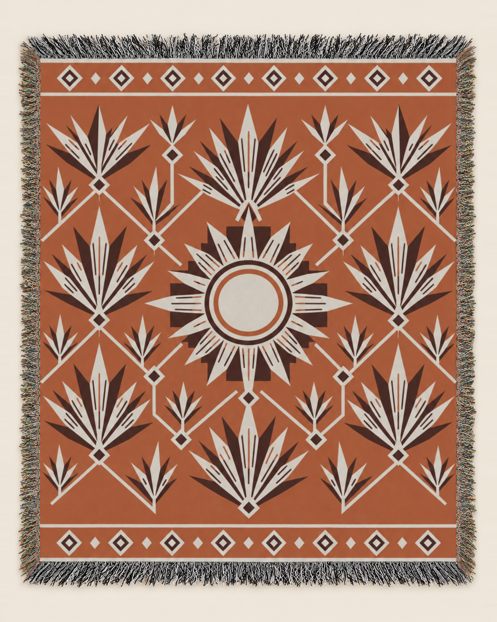Desert Yucca Sun woven blanket mockup, design available in both sizes