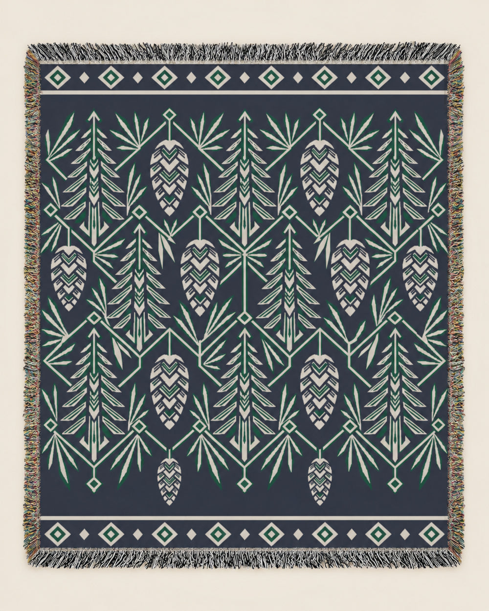 Misty Cedars woven blanket mockup, design available in both sizes
