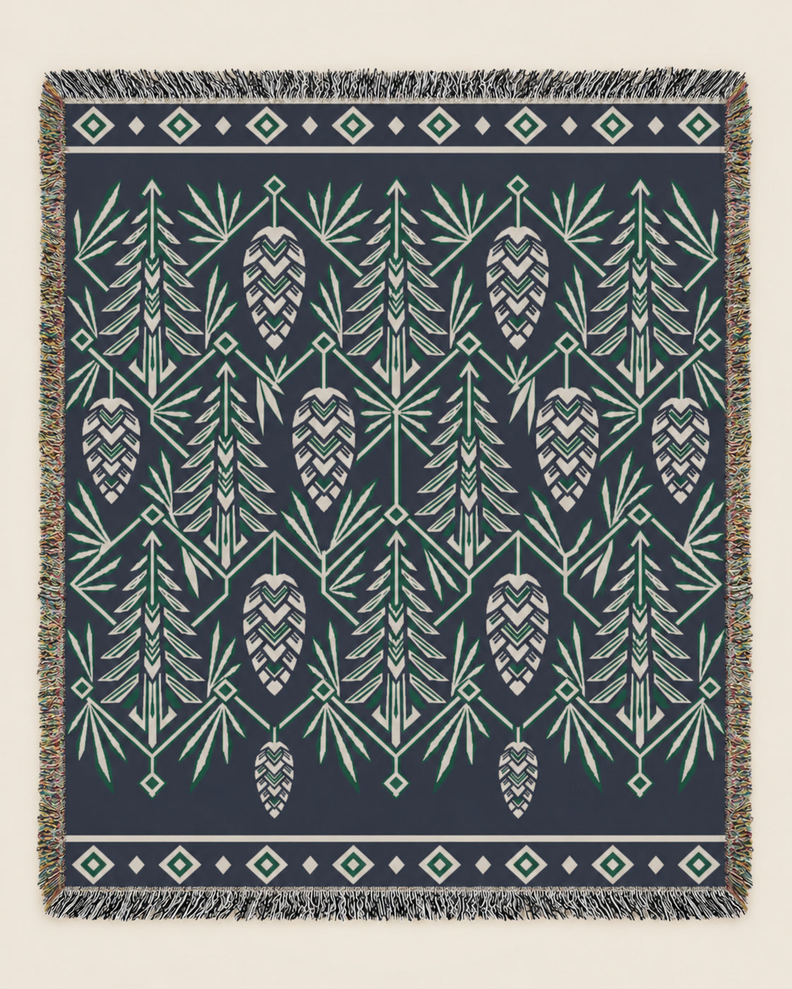 Misty Cedars woven blanket mockup, design available in both sizes