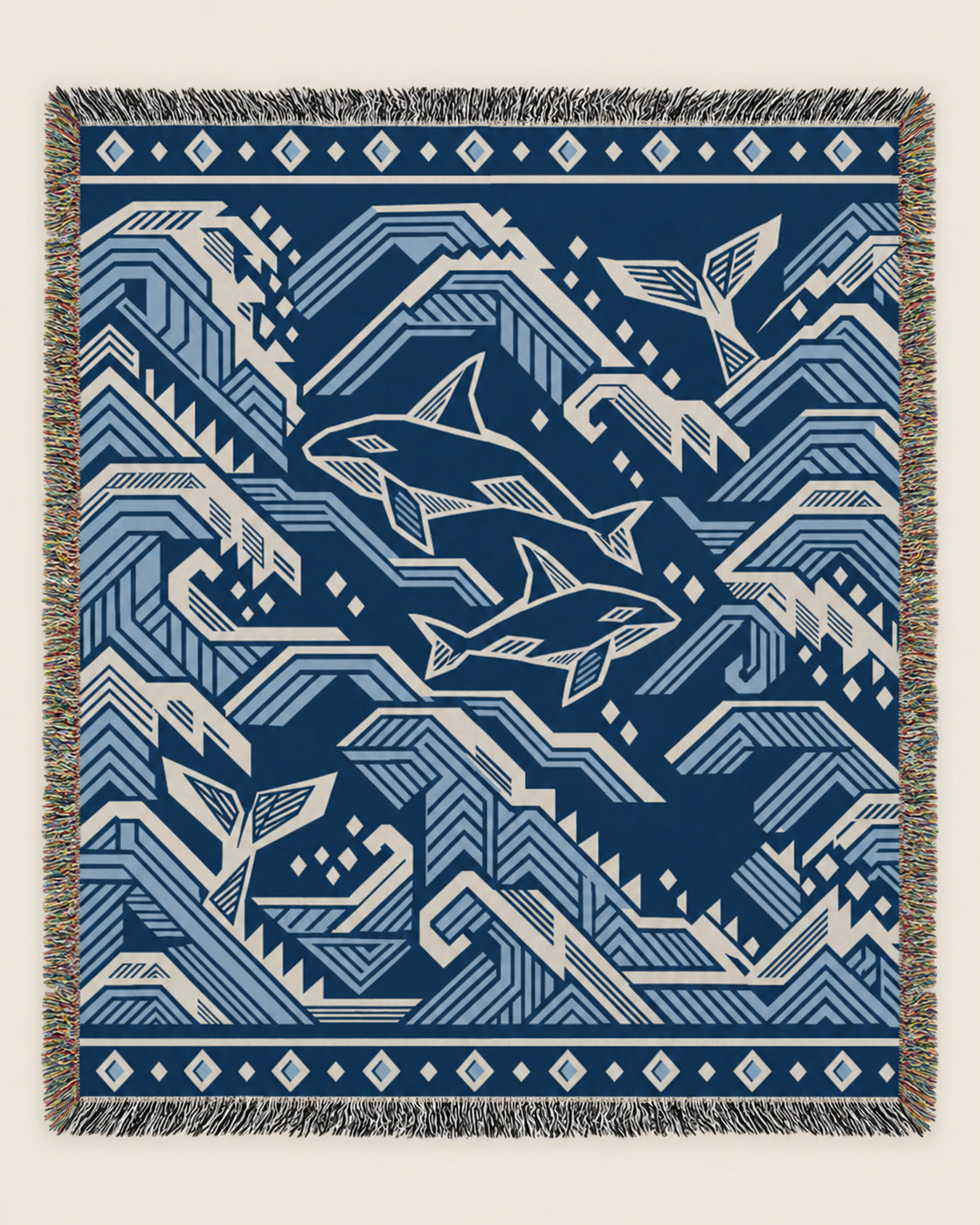 Orca & Ocean woven blanket mockup, design available in both sizes