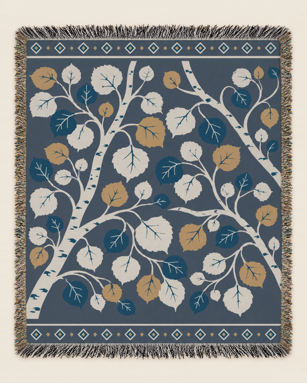 Quaking Aspen woven blanket mockup, design available in both sizes