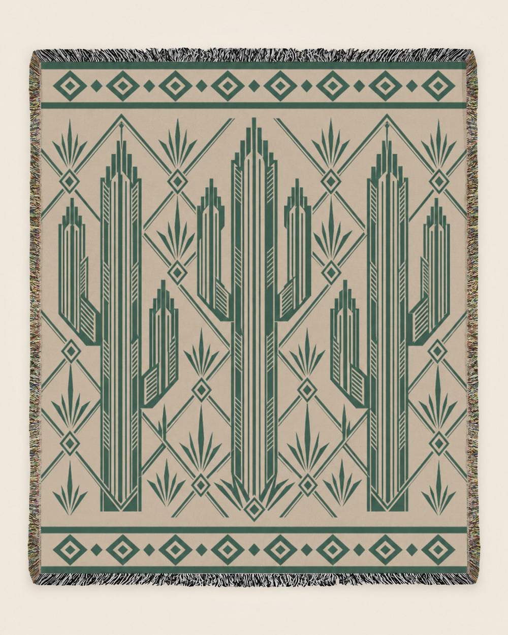 Saguaro Sentinel woven blanket mockup, design available in both sizes