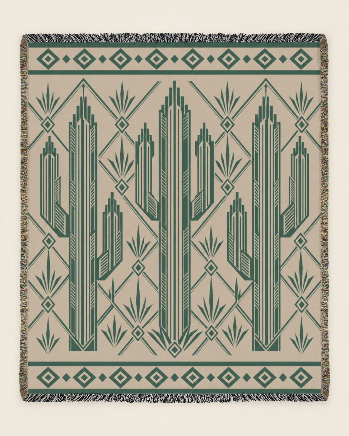 Saguaro Sentinel woven blanket mockup, design available in both sizes