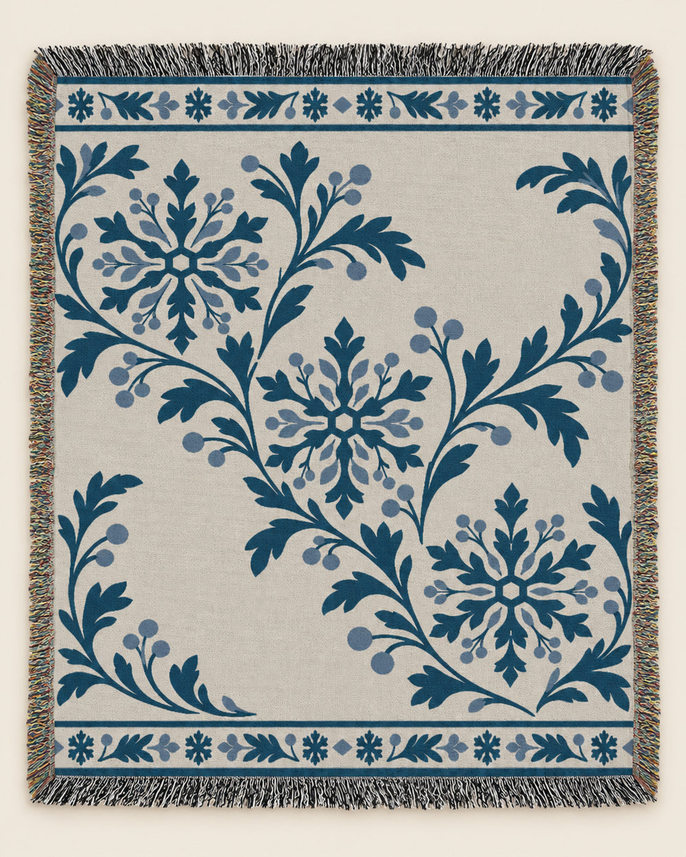 Snow Rosette woven blanket mockup, design available in both sizes
