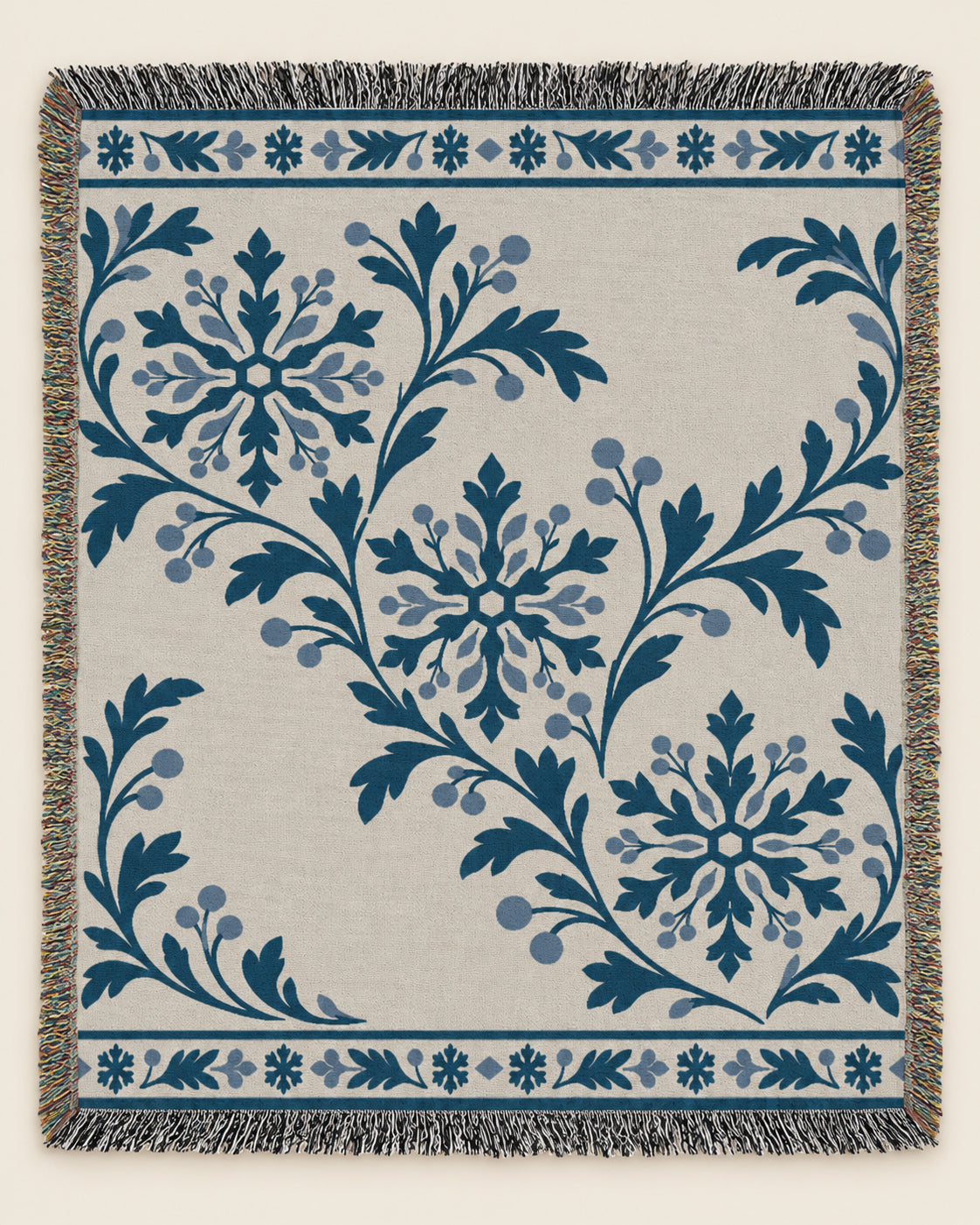 Snow Rosette woven blanket mockup, design available in both sizes