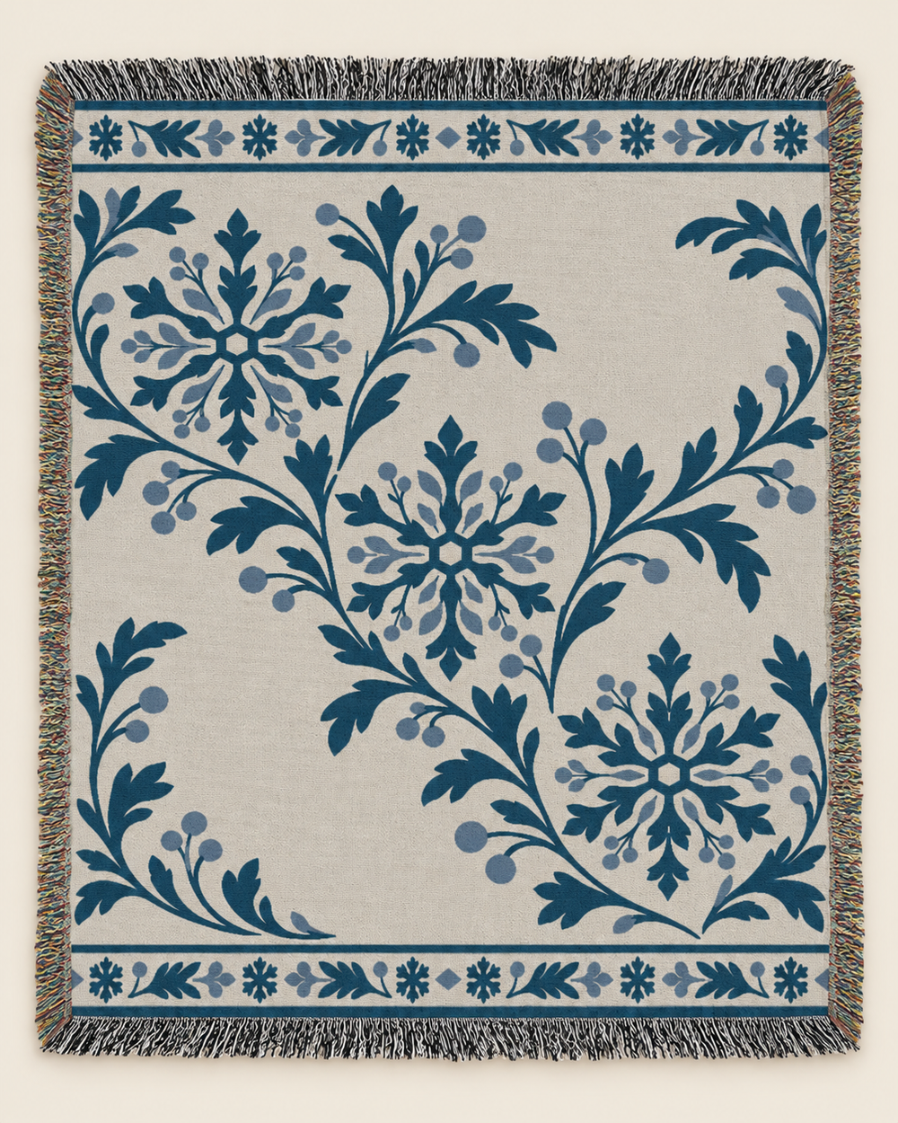 Snow Rosette woven blanket mockup, design available in both sizes